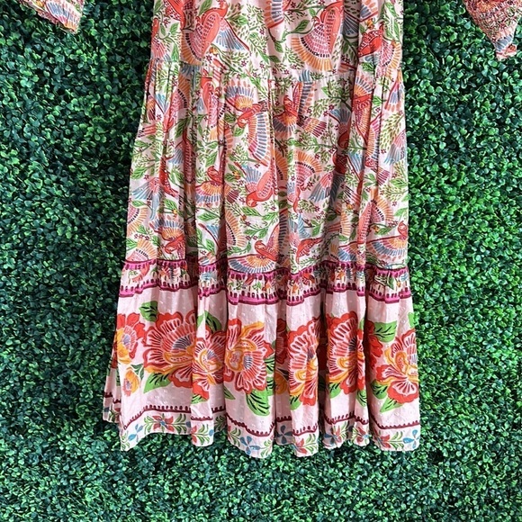 NWT Smocked Top Midi Dress In Pink Macaw Flight - Picture 4 of 8